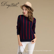 China Factory Womens Crew Neck Sweater Stripe Merino Wool Cashmere Sweater Design